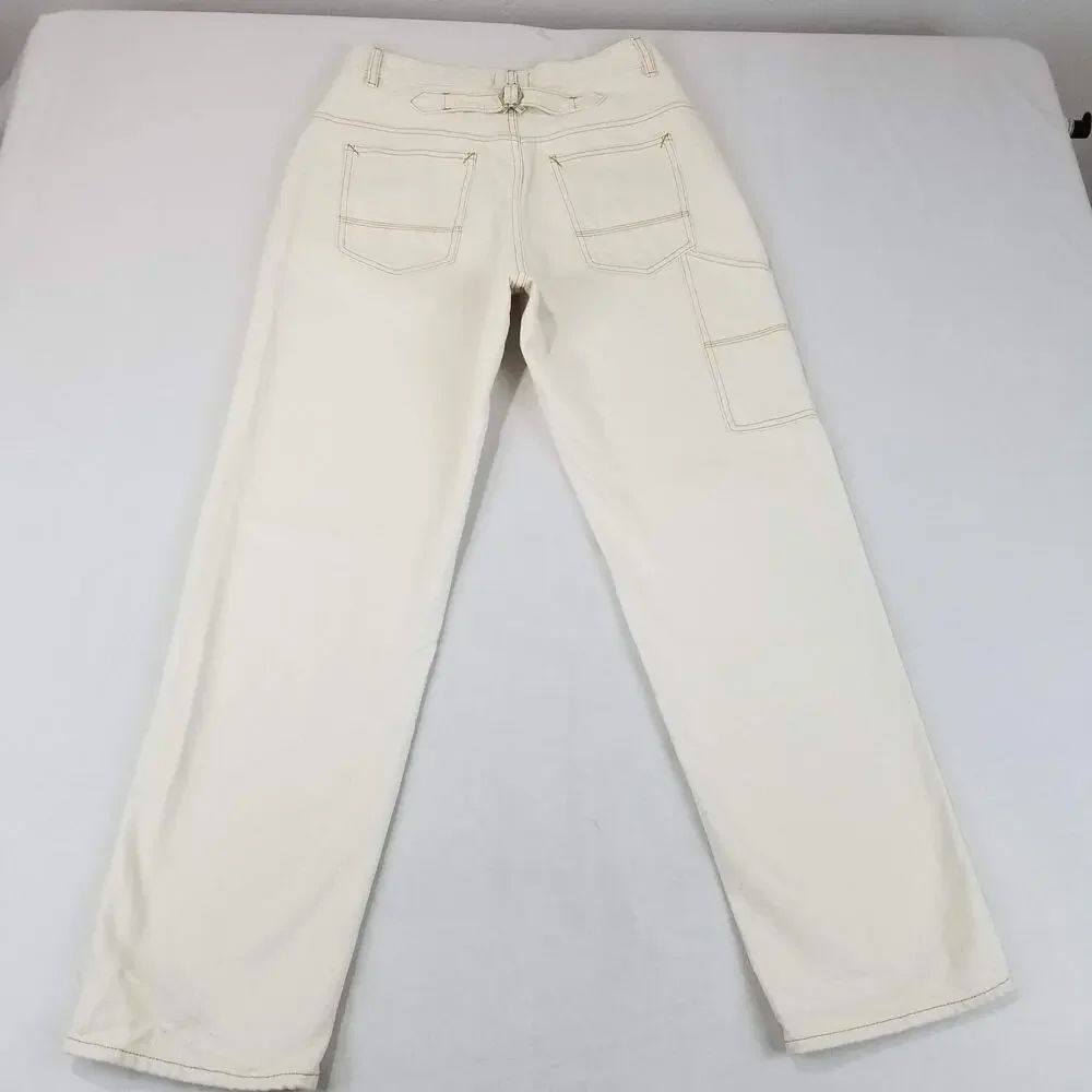 Wrap London Jeans Womens US 8 Cream Carpenter Utility Button Fly Cinch Back ZA76